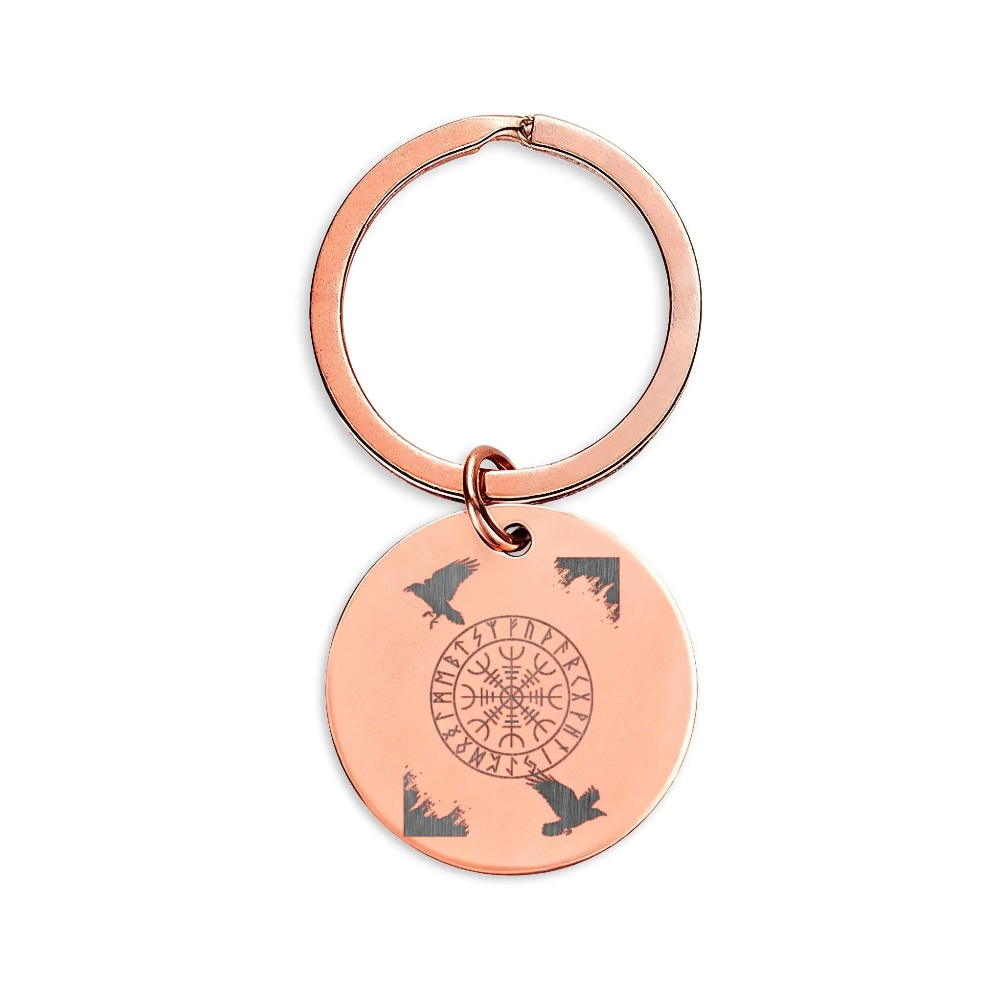Engraved Stainless Steel Round Keychain — Compass & Bear Designs, Personalized Gift - Valkyrie Threads!
