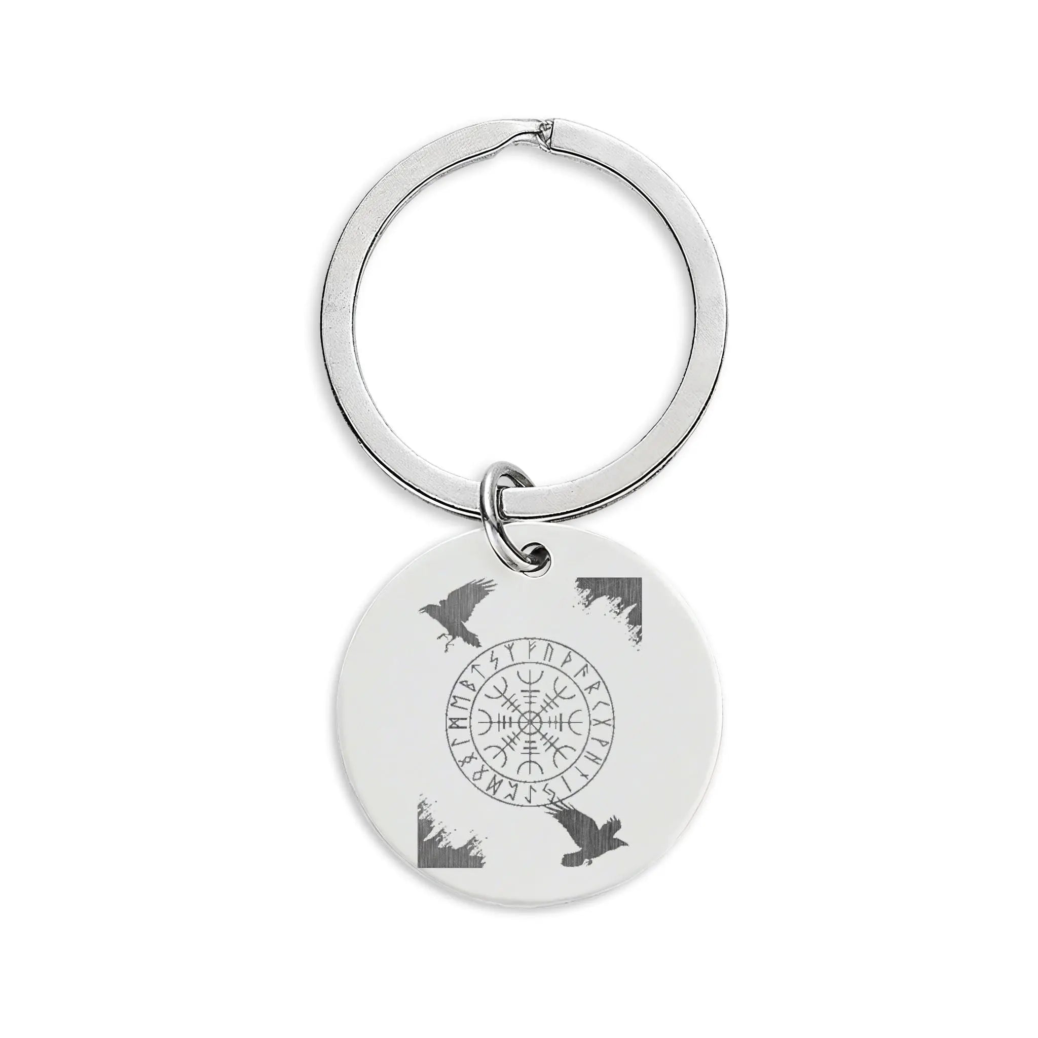 Engraved Stainless Steel Round Keychain — Compass & Bear Designs, Personalized Gift - Valkyrie Threads!