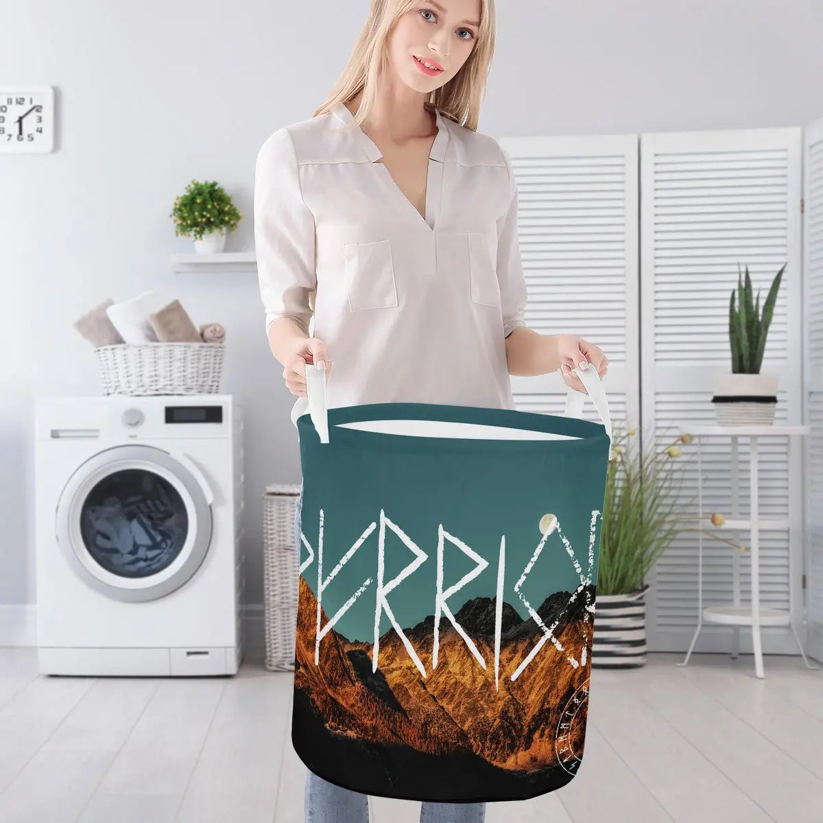 Valkyrie Threads! Norse Rune Round Basket - Laundry Baskets Storage