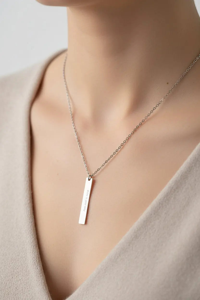 Printify Personalized Vertical Bar Necklace — Engraved Name or Quote - Necklaces Accessories