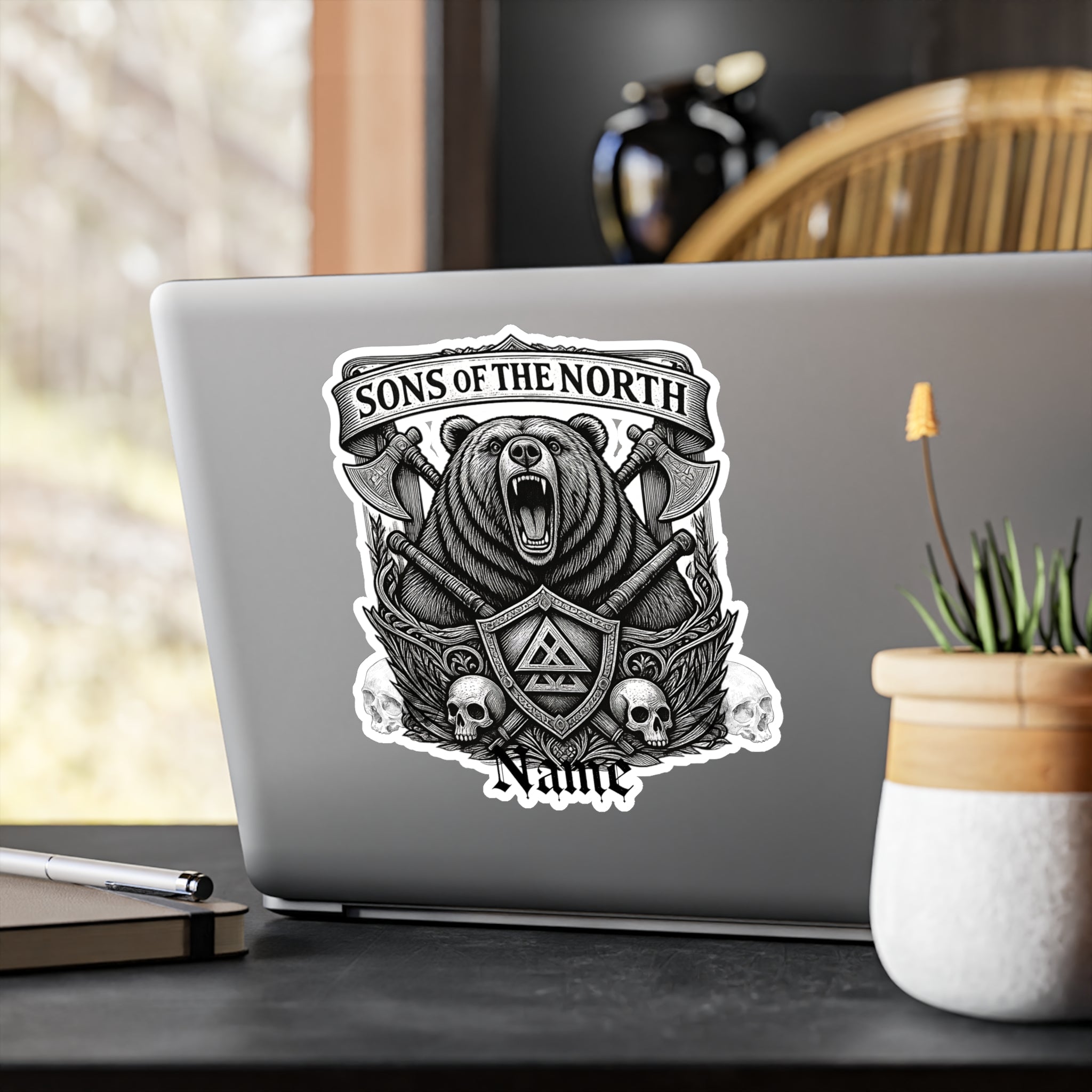 Sons of the North Bear Crest Vinyl Decal — Custom Name Kiss-Cut Sticker
