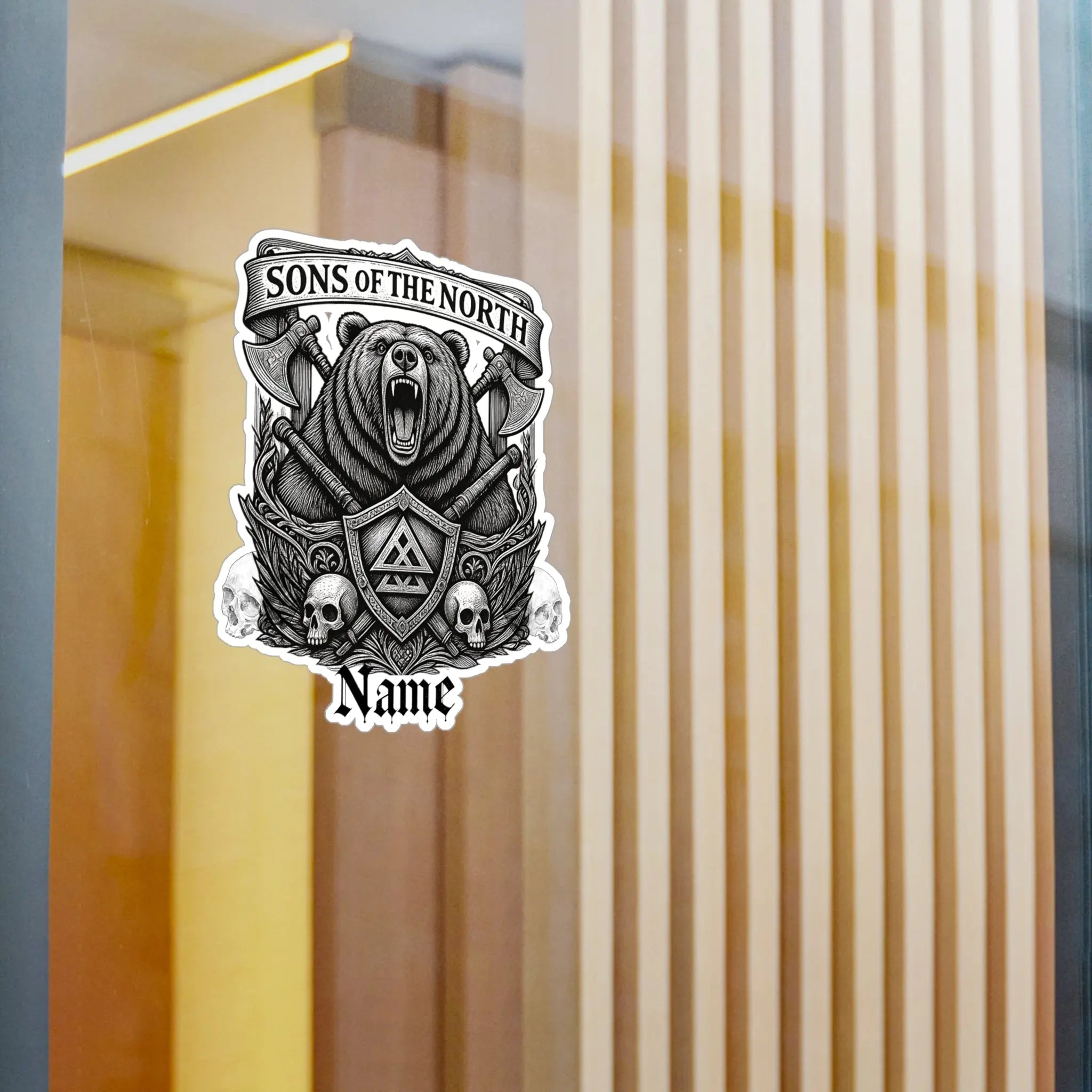 Printify Sons of the North Bear Crest Vinyl Decal — Custom Name Kiss-Cut Sticker - Decorative Stickers Paper products