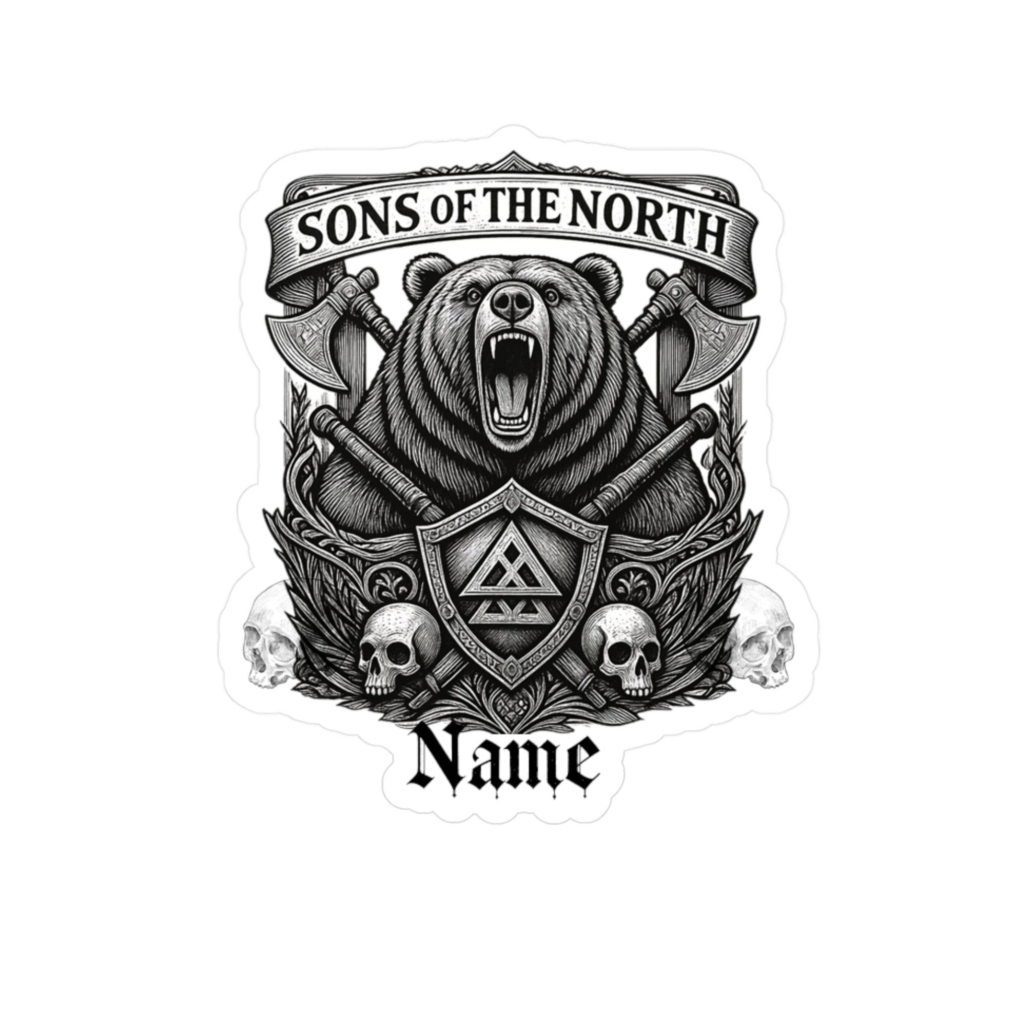 Sons of the North Bear Crest Vinyl Decal — Custom Name Kiss-Cut Sticker