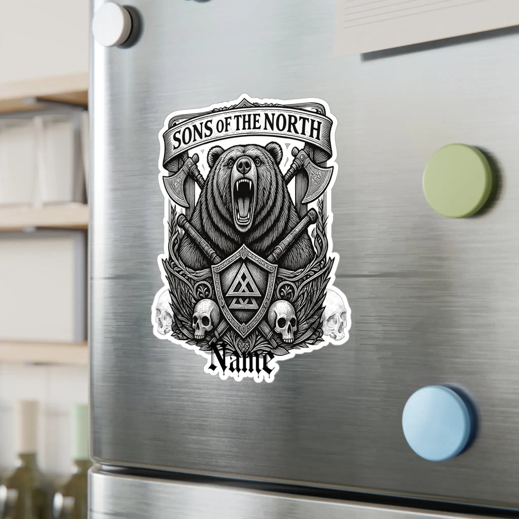 Printify Sons of the North Bear Crest Vinyl Decal — Custom Name Kiss-Cut Sticker - Decorative Stickers Paper products
