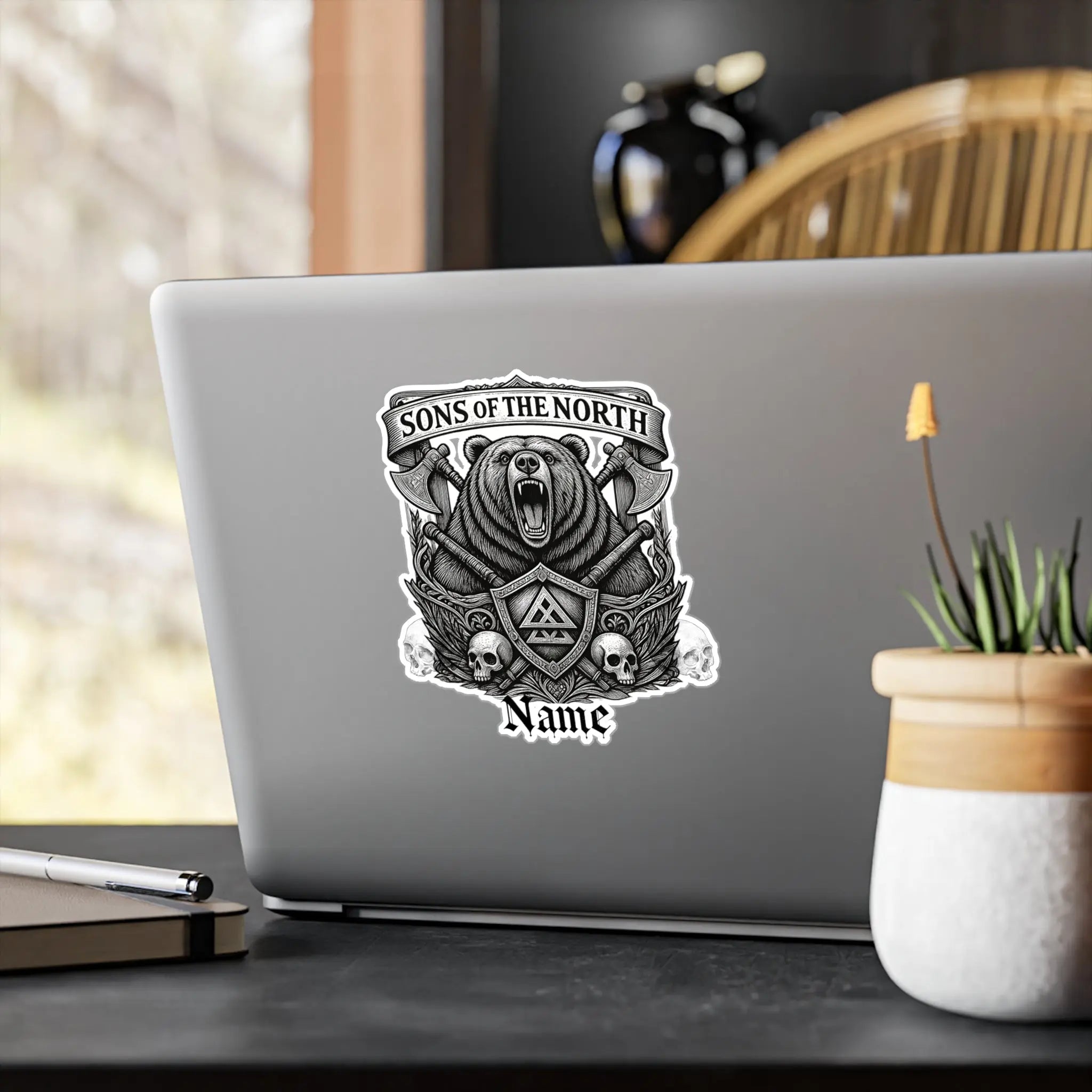 Printify Sons of the North Bear Crest Vinyl Decal — Custom Name Kiss-Cut Sticker - Decorative Stickers Paper products