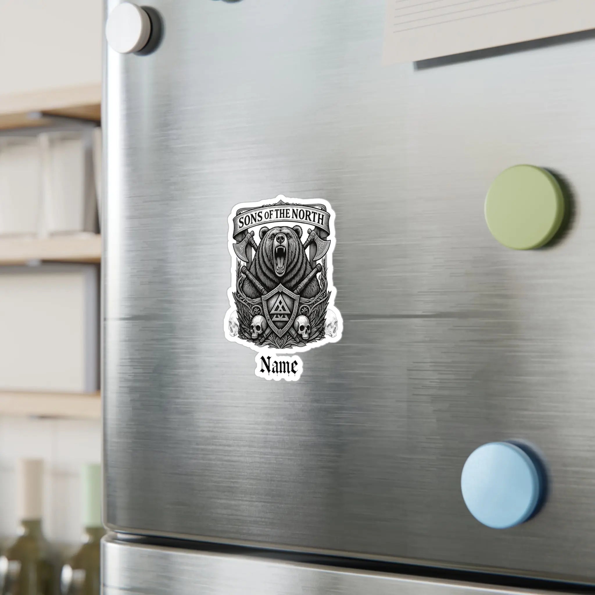 Printify Sons of the North Bear Crest Vinyl Decal — Custom Name Kiss-Cut Sticker - Decorative Stickers Paper products