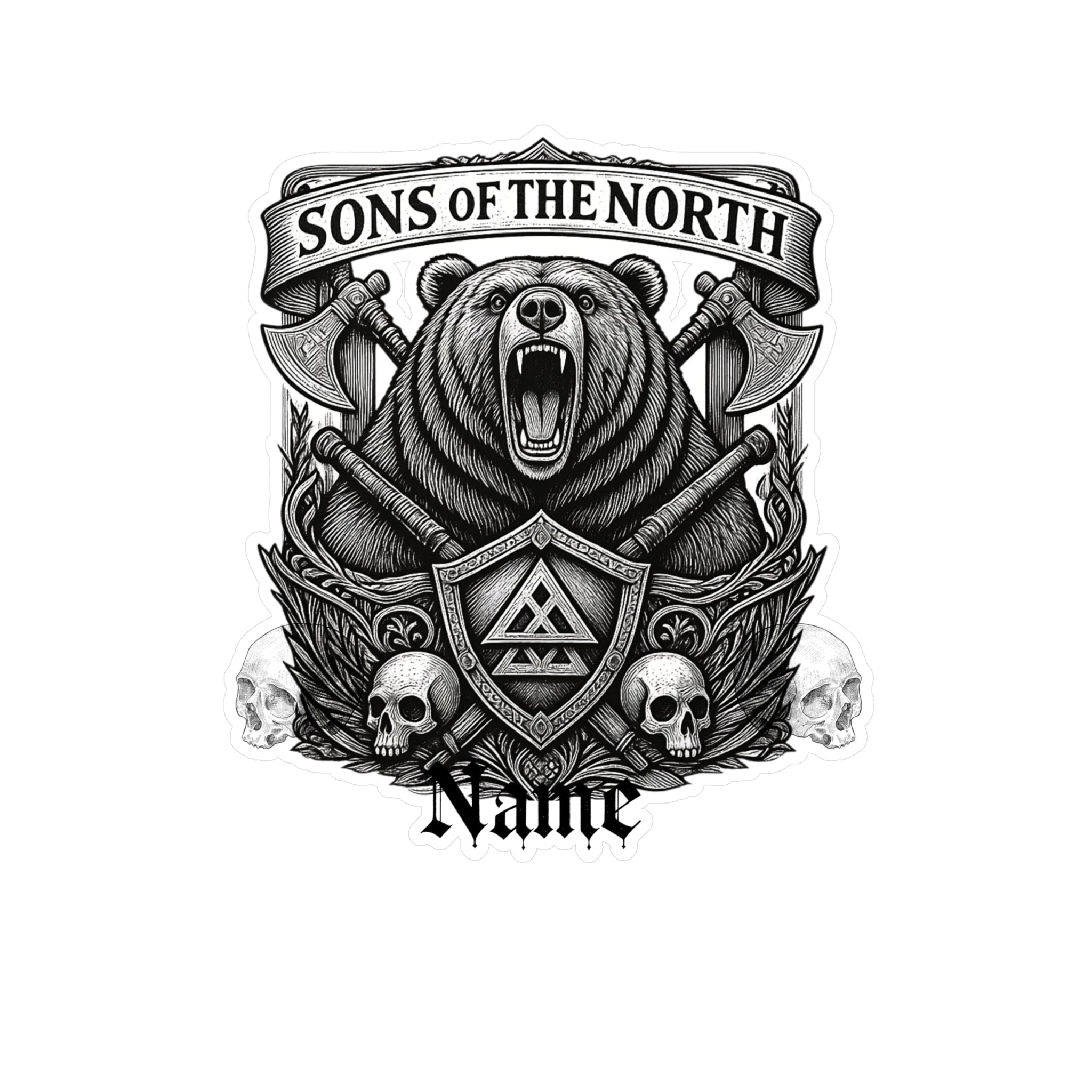 Sons of the North Bear Crest Vinyl Decal — Custom Name Kiss-Cut Sticker