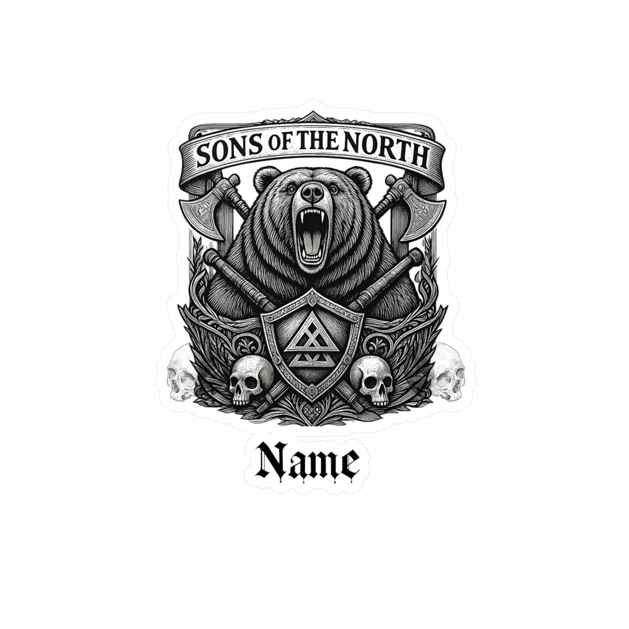 Sons of the North Bear Crest Vinyl Decal — Custom Name Kiss-Cut Sticker