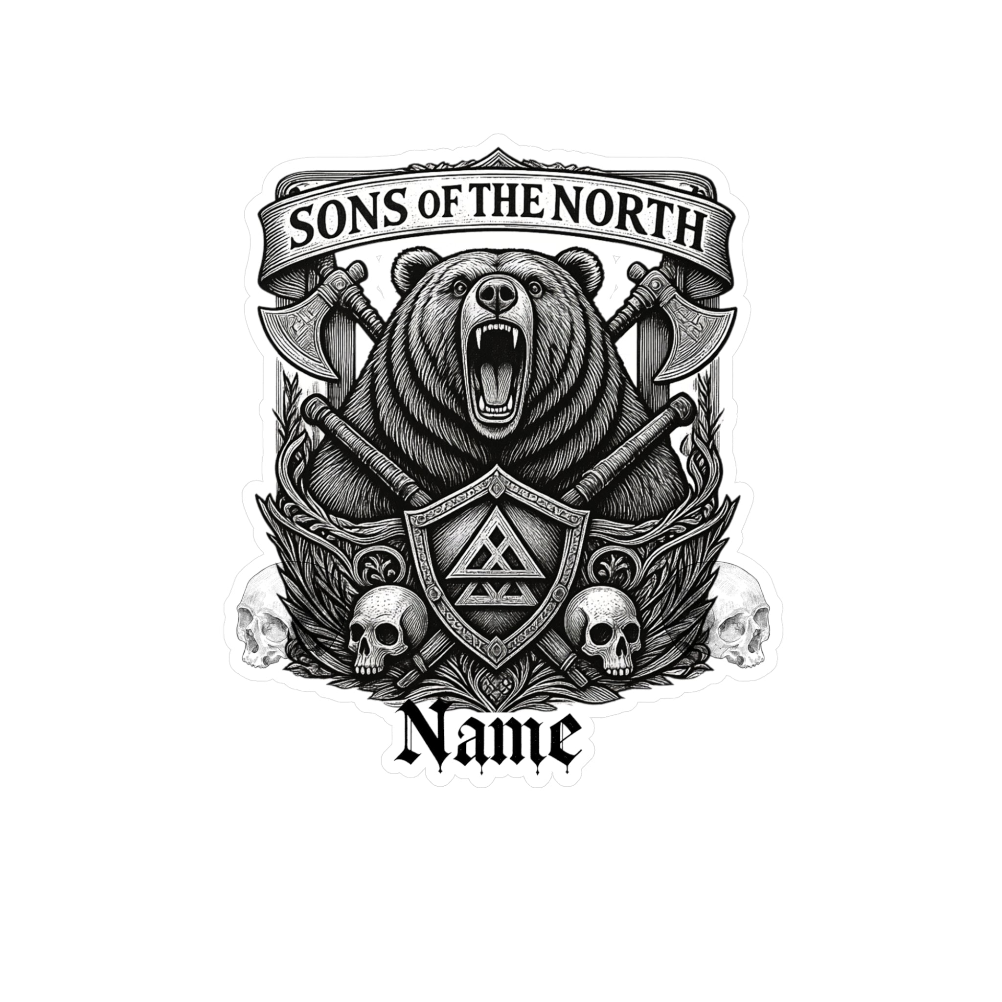 Sons of the North Bear Crest Vinyl Decal — Custom Name Kiss-Cut Sticker