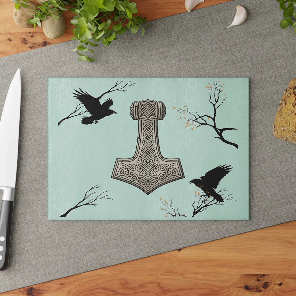 Printify Thor's Hammer Glass Cutting Board — Viking Mjolnir Kitchen Chopping Board - Cutting Boards Home Decor