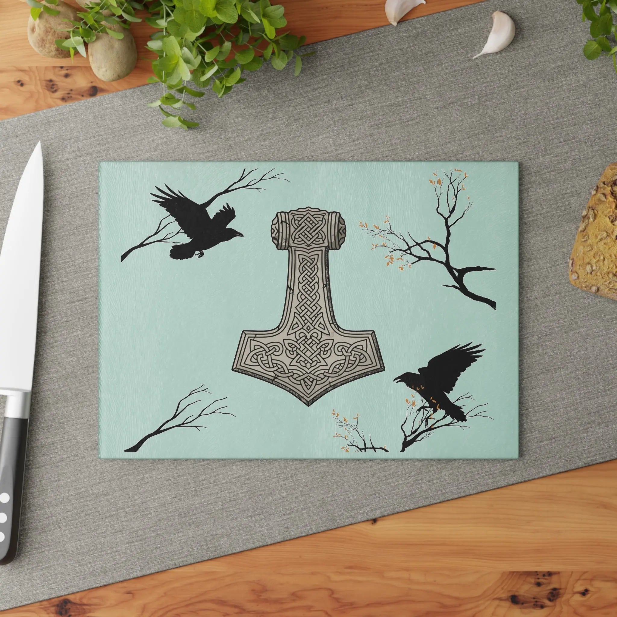 Printify Thor's Hammer Glass Cutting Board — Viking Mjolnir Kitchen Chopping Board - Cutting Boards Home Decor