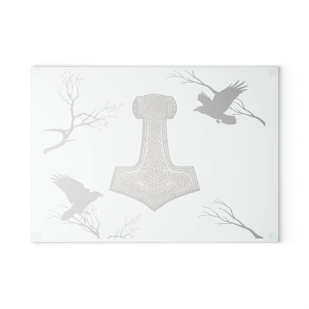Printify Thor's Hammer Glass Cutting Board — Viking Mjolnir Kitchen Chopping Board - Cutting Boards Home Decor