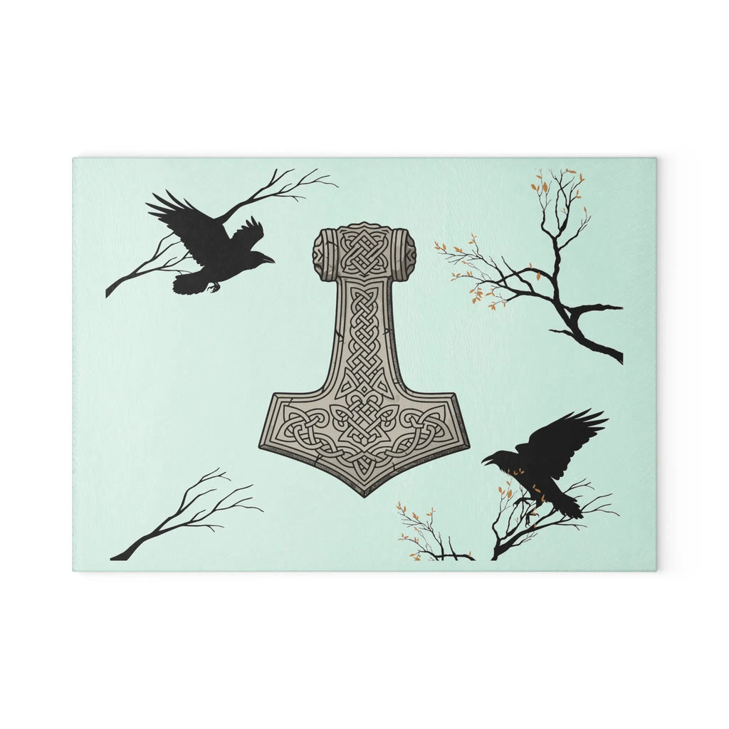 Printify Thor's Hammer Glass Cutting Board — Viking Mjolnir Kitchen Chopping Board - Cutting Boards Home Decor