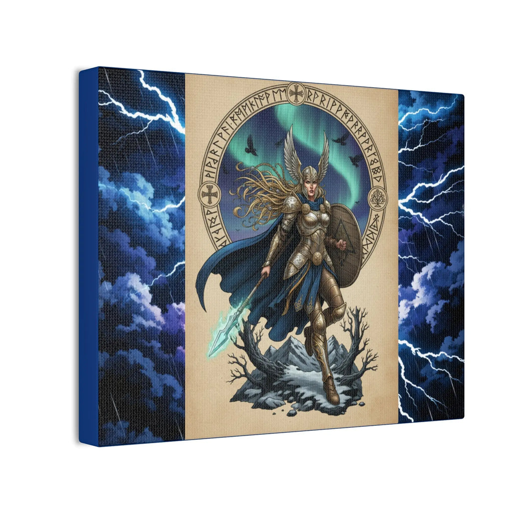 Printify Valkyrie Warrior Canvas Print — Norse Goddess Lightning Art - Visual Artwork Canvas