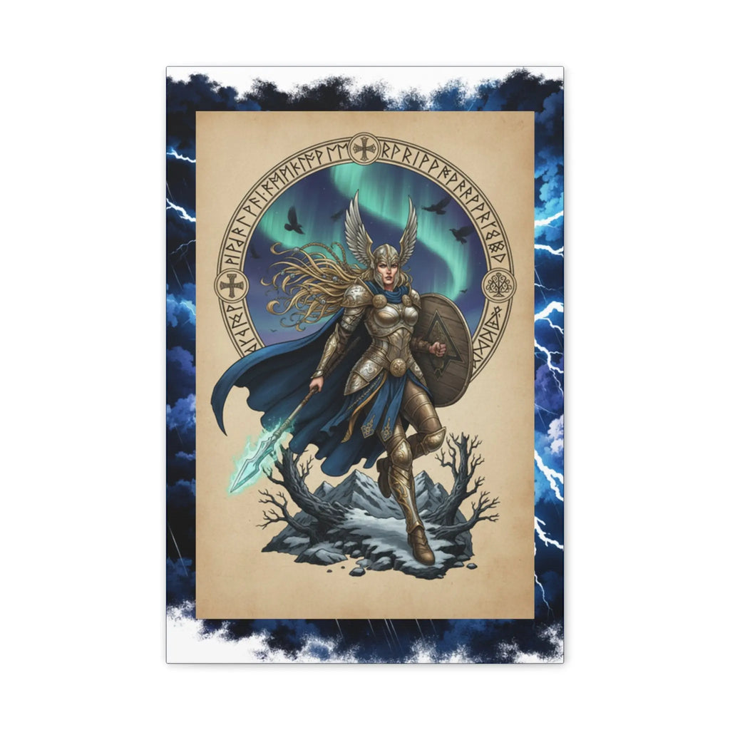 Printify Valkyrie Warrior Canvas Print — Norse Goddess Lightning Art - Visual Artwork Canvas