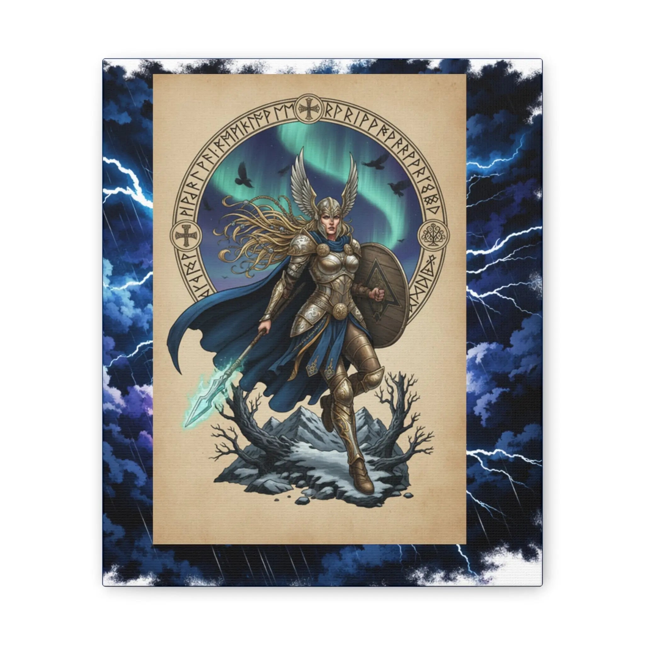 Printify Valkyrie Warrior Canvas Print — Norse Goddess Lightning Art - Visual Artwork Canvas