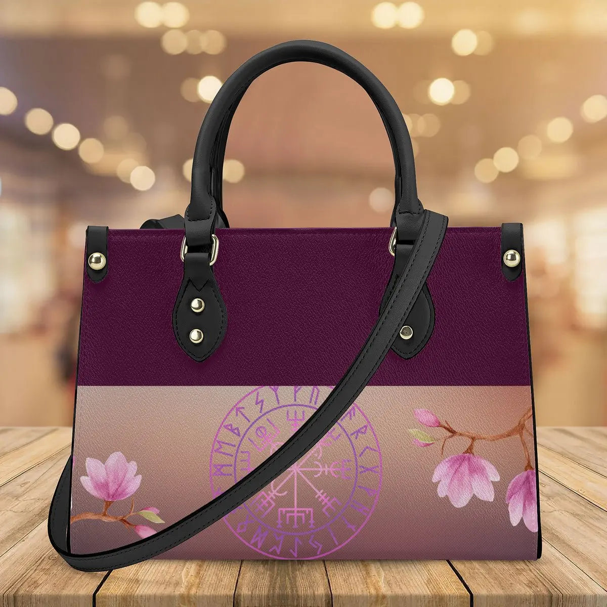 Valkyrie Threads! vegvisir compass Luxury Women PU Tote Bag - Black - Handbags Tote bags