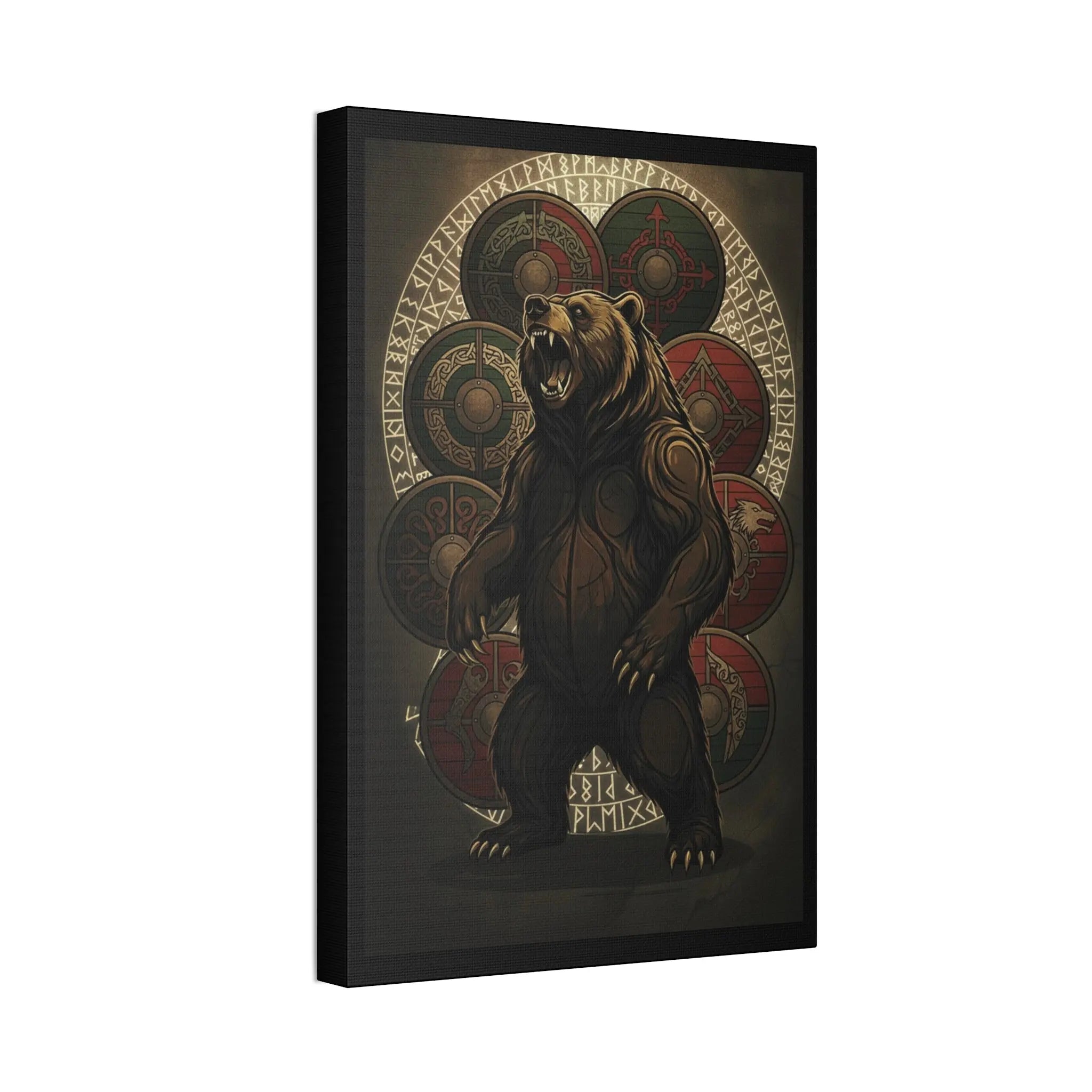Printify Viking Bear Shield Canvas Print — Stretched 1.5" - Prints Canvas