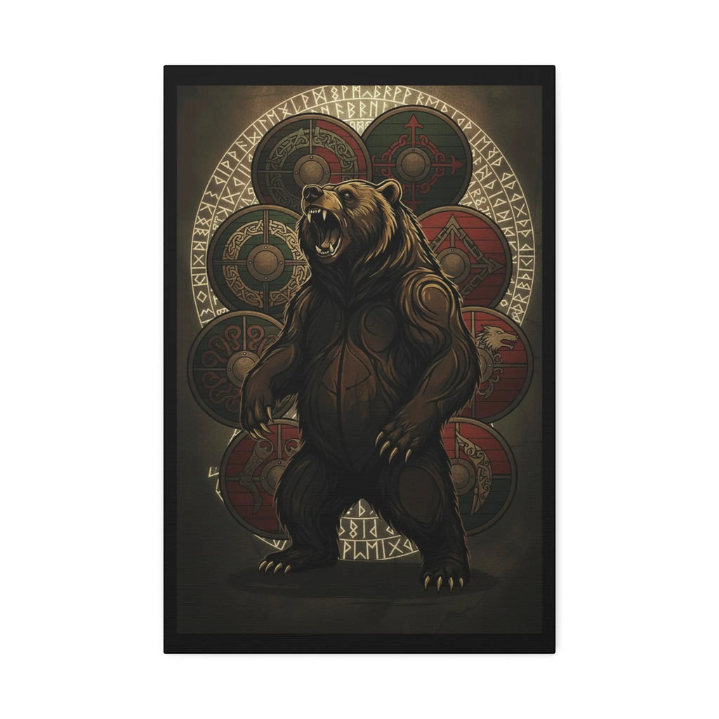 Printify Viking Bear Shield Canvas Print — Stretched 1.5" - Prints Canvas