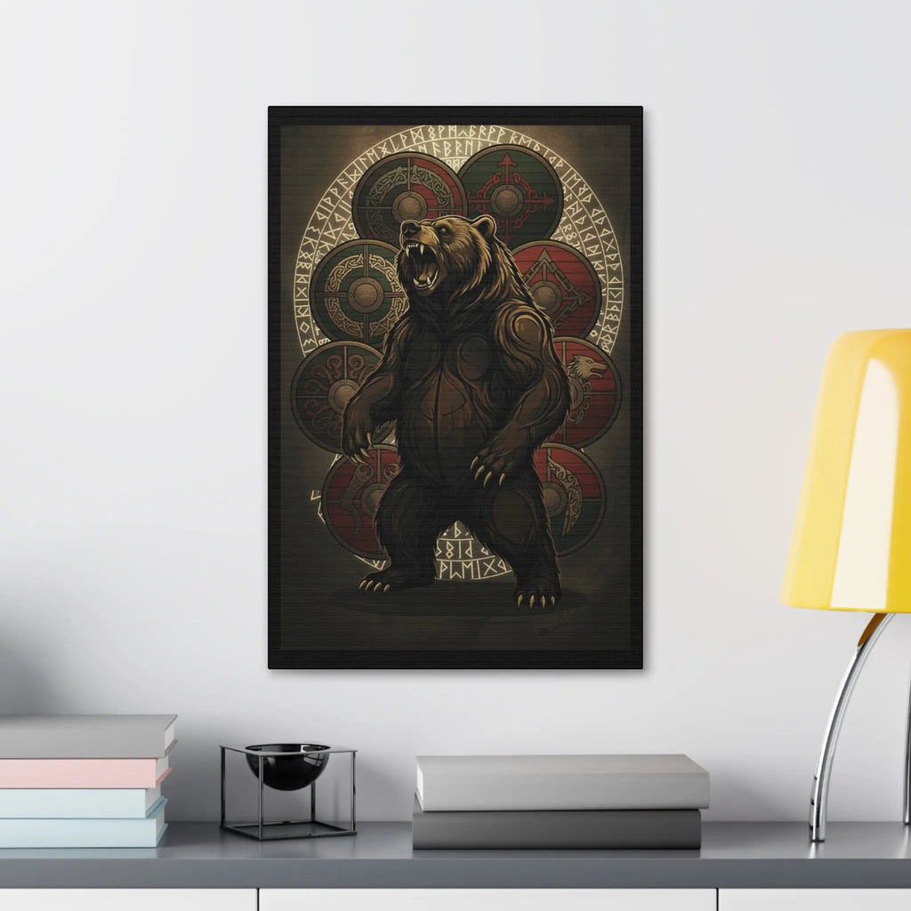 Printify Viking Bear Shield Canvas Print — Stretched 1.5" - Prints Canvas