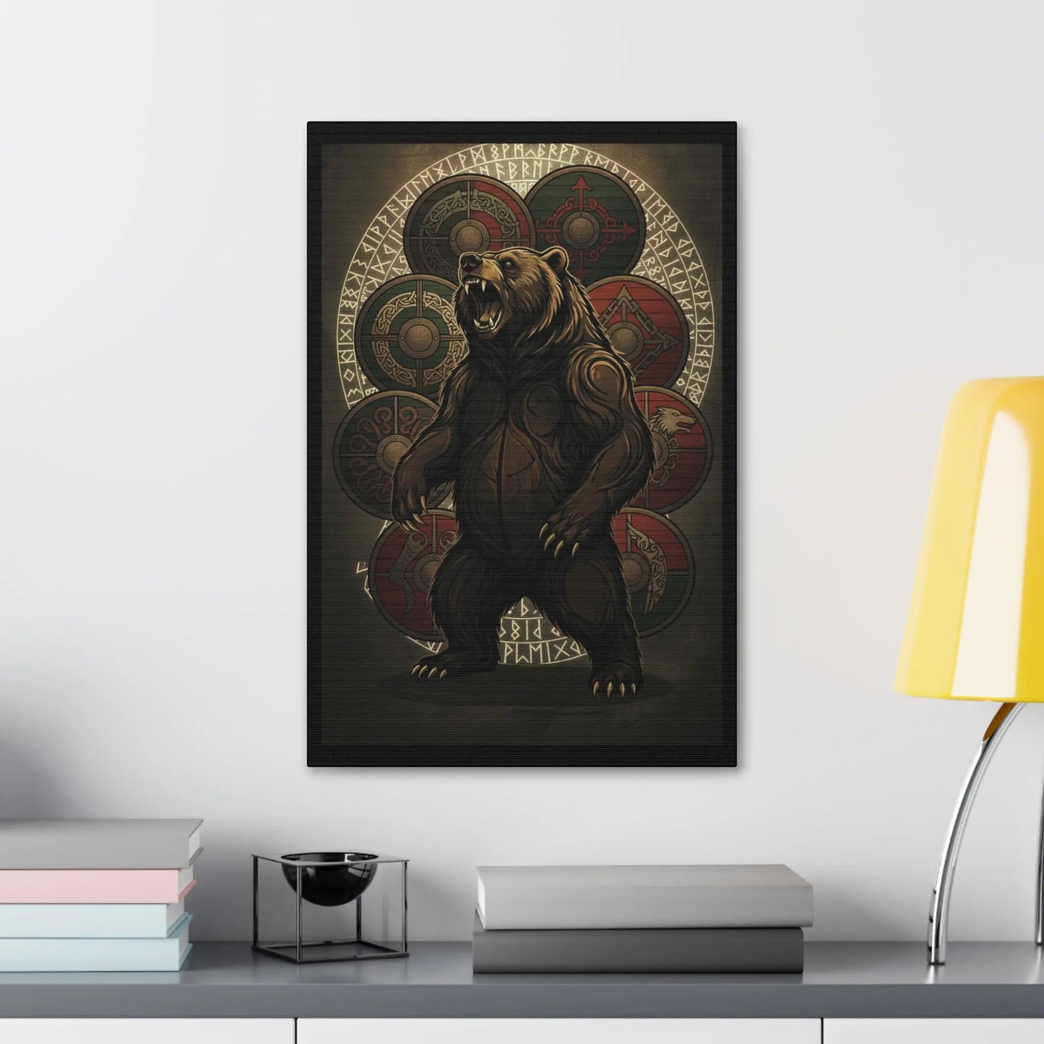 Printify Viking Bear Shield Canvas Print — Stretched 1.5" - Prints Canvas