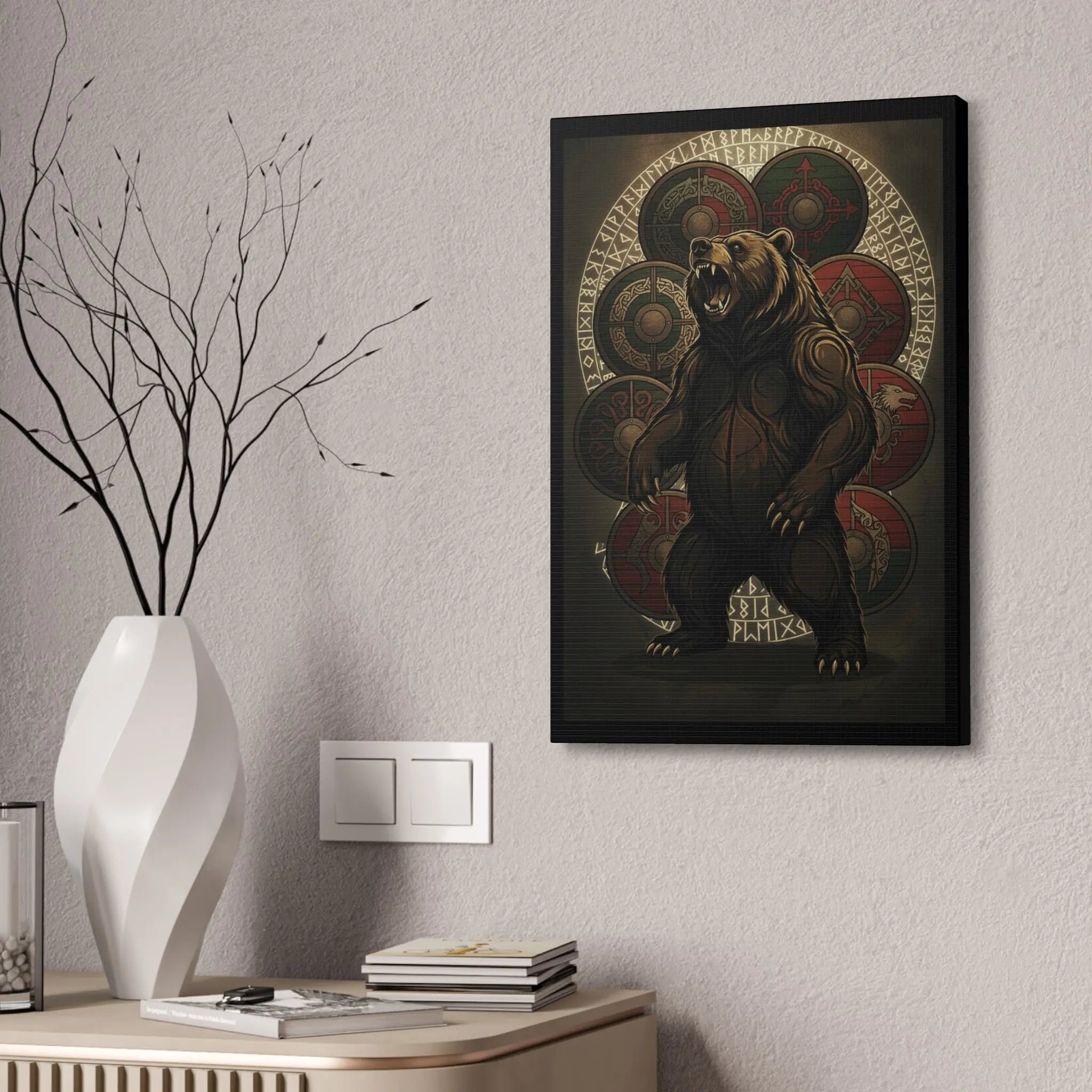 Printify Viking Bear Shield Canvas Print — Stretched 1.5" - Prints Canvas